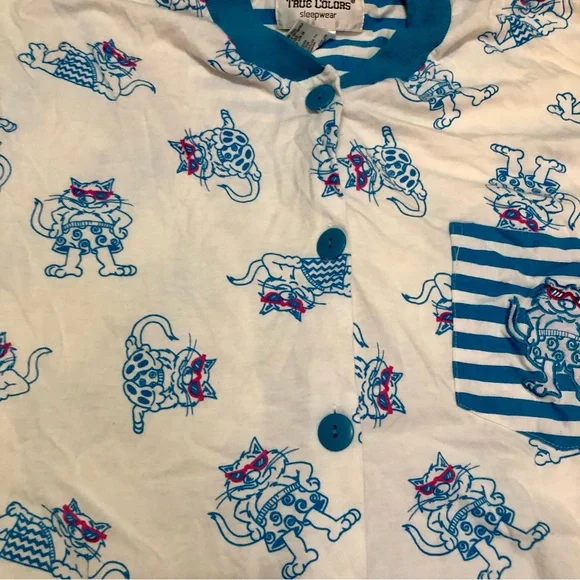 Vintage True Colors Sleepwear AOP All Over Pattern Cat Romper Pajamas size M - Picture 4 of 12